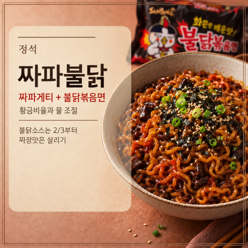 정석｜짜파불닭 끓이기｜짜파게티와 불닭볶음면, 짜장과 매운맛을 맞추는 비율