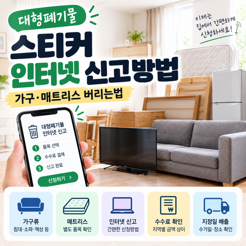 대형폐기물 스티커 인터넷 신고방법｜가구·매트리스 버리는법