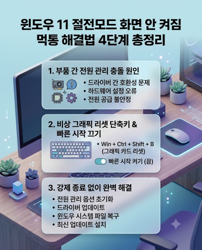 윈도우 11 절전모드 화면 안 켜짐 먹통 해결법 4단계 총정리