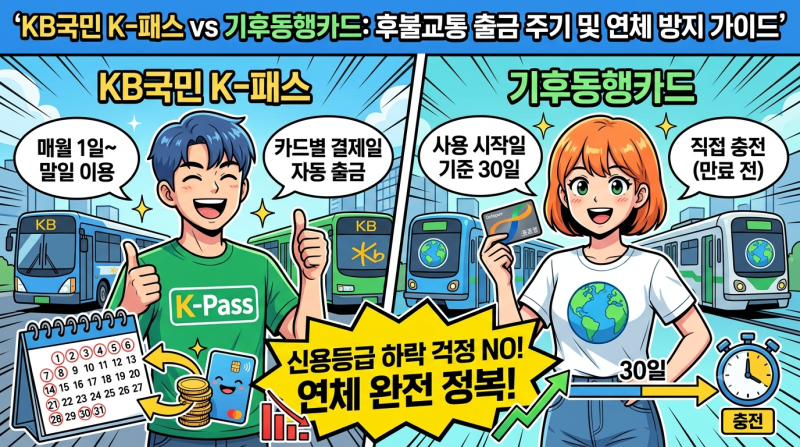 KB국민 K-패스 vs 기후동행카드: 후불교통 출금 주기 및 연체 방지 가이드