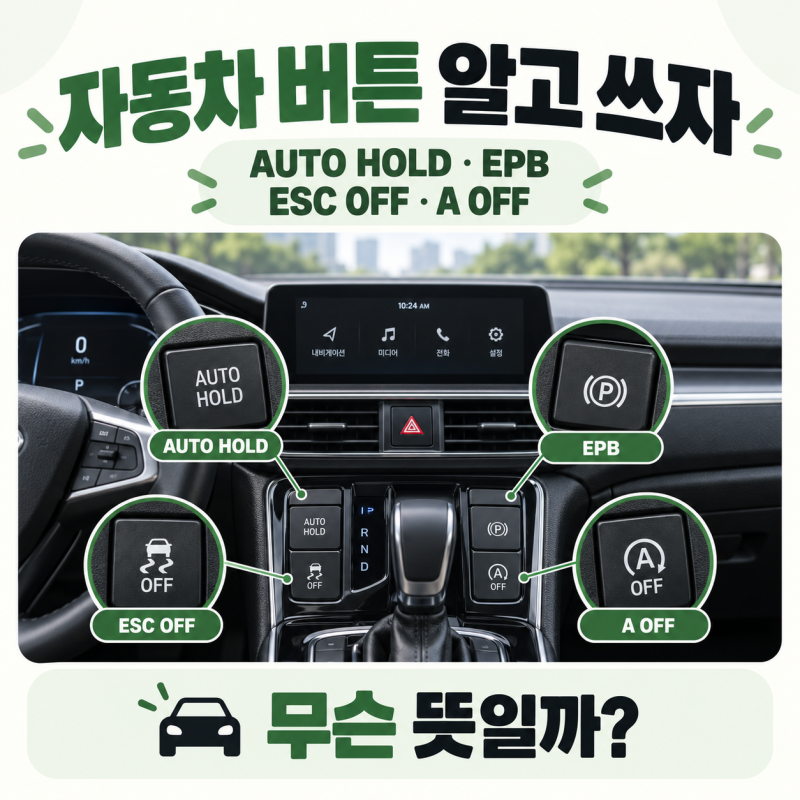 자동차 버튼 AUTO HOLD·EPB·ESC OFF·ISG OFF｜오토홀드를 켜면 주차브레이크도 필요할까? OFF는 무....