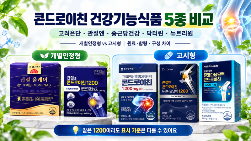 콘드로이친 건강기능식품 5종 비교｜고려은단·주영엔에스·종근당·닥터린·뉴트리원 함량·....