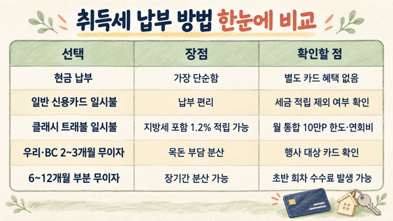 주택 취득세 카드 납부 혜택 정리｜2026년 9월 무이자·부분무이자 비교