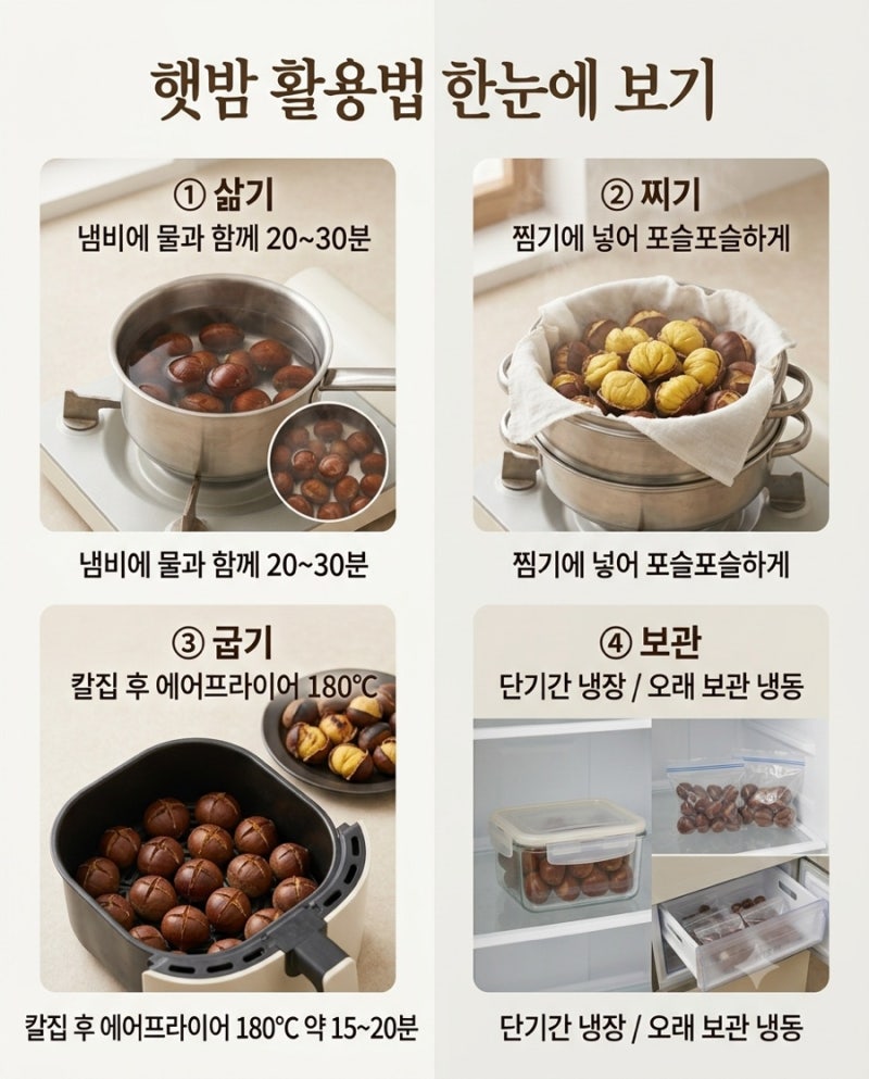 햇밤 활용법 ㅣ 밤 맛있게 삶는법부터 에어프라이어 굽는법, 보관법까지