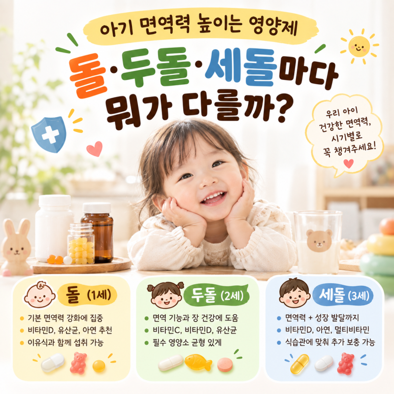 아기 면역력 높이는 영양제 추천, 돌·두돌·세돌마다 뭐가 다를까?