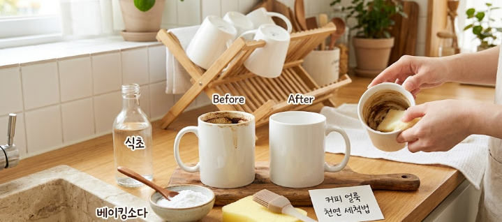 머그잔에 밴 커피 얼룩을 자극 없이 지워내는 살림 꿀팁