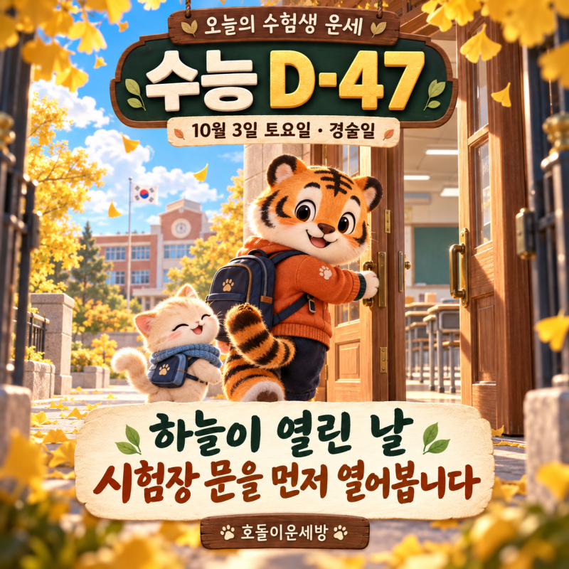 수능 D-47 오늘의 수험생 운세 | 10월 3일 토요일 경술일, 하늘이 열린 날 시험장 문을 먼저 열....