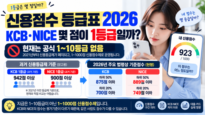 신용점수 등급표 2026, KCB·NICE 몇 점이 1등급일까? 900점은 몇 등급?