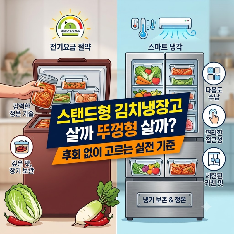 김치냉장고 뚜껑형 vs 스탠드형 비교 추천: 장단점과 전기세 차이 총정리