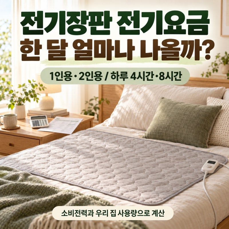 전기장판 전기요금, 1인용·2인용 하루 4시간·8시간 쓰면 얼마?