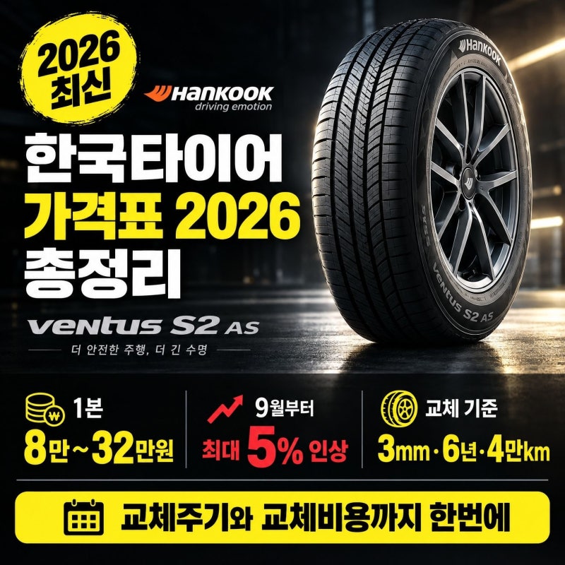 한국타이어 가격표 총정리, 교체주기와 교체비용까지 한번에