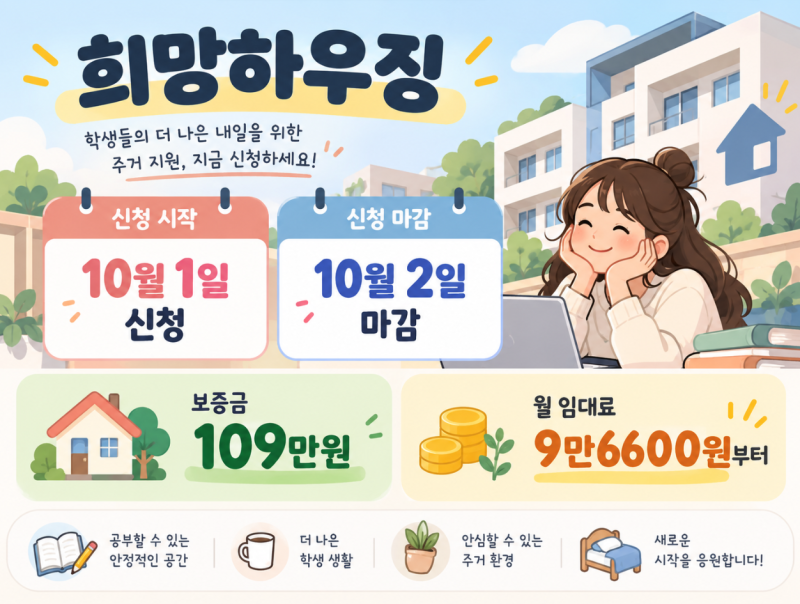 대학생 월세 9만6600원부터｜서울 희망하우징 10월 1일 신청