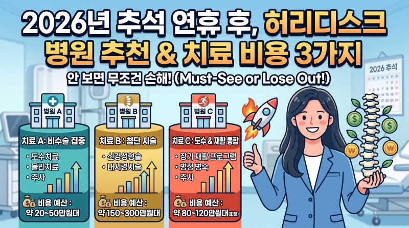 2026년 추석 연휴 후 허리디스크 병원 추천 기준 및 치료 비용 3가지 비교