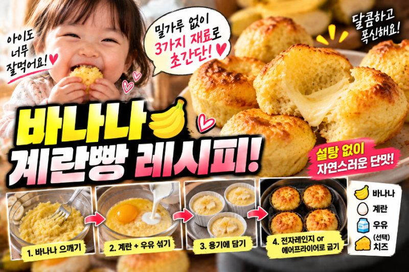 아기 간식 바나나 계란빵 만들기! 밀가루 없이 3가지 재료로 만드는 초간단 유아 간식