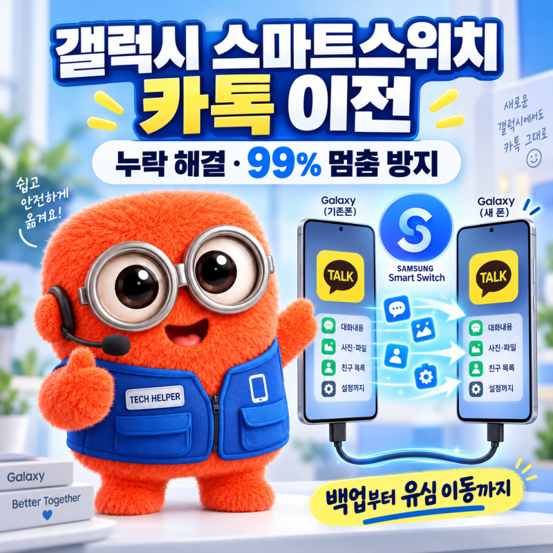 갤럭시 스마트스위치 카카오톡 백업 이전 완벽법: 항목 누락 해결부터 99% 멈춤 방지까지