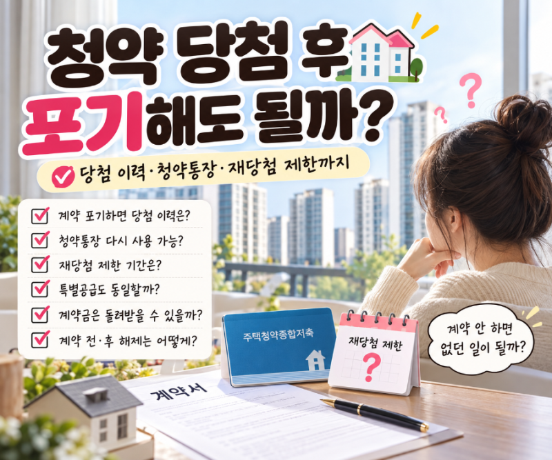 청약 당첨 후 계약 포기 당첨 이력 청약통장 재당첨 제한 정리