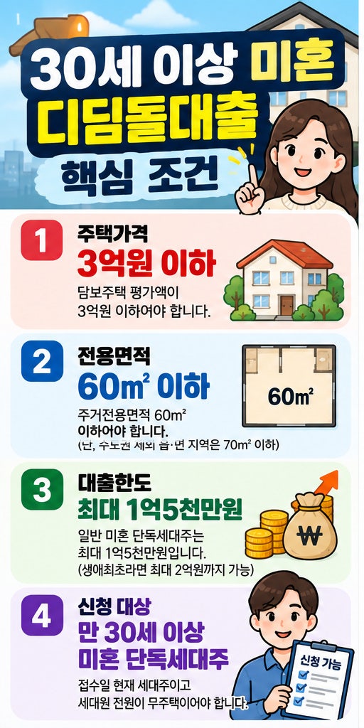 30세 이상 미혼도 디딤돌대출 받을 수 있을까? 집값·면적·한도부터 확인하세요