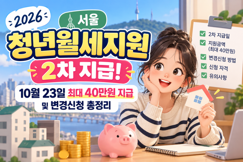 2026 서울 청년월세지원 2차 지급! 10월 23일 최대 40만원 지급 및 변경신청 총정리