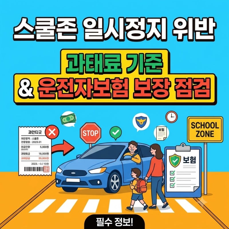 스쿨존 일시정지 위반 과태료 기준 및 운전자보험 보장 점검｜스쿨존 벌금 3천만원·변호사....
