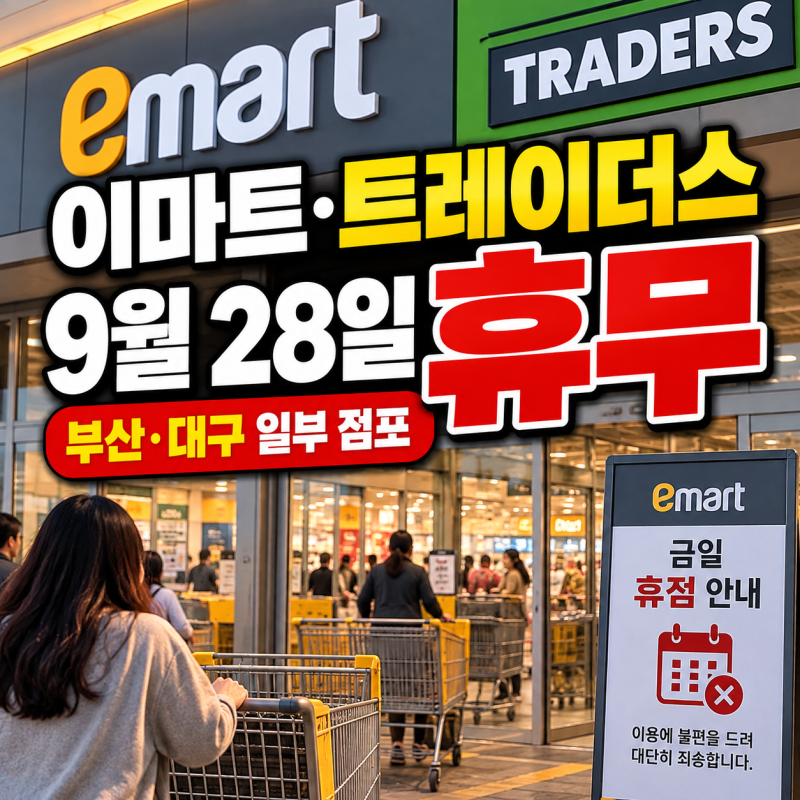 이마트·트레이더스 9월28일 휴무일, 월요일인데 부산·대구 일부 점포 쉽니다