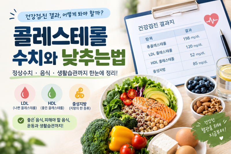 콜레스테롤 수치 총정리｜LDL·HDL·중성지방 정상수치와 낮추는법