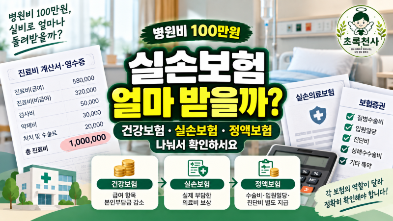 병원비 100만원 나왔을 때 │ 건강보험·실손보험·정액보험금을 나눠 보는 방법