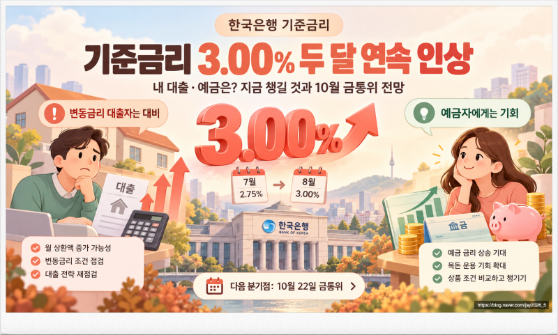 기준금리 3.00% 두 달 연속 인상, 지금 상황과 10월 금통위 전망