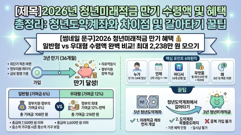 2026년 청년미래적금 만기 수령액 및 혜택 총정리: 청년도약계좌와 차이점 및 갈아타기 꿀팁