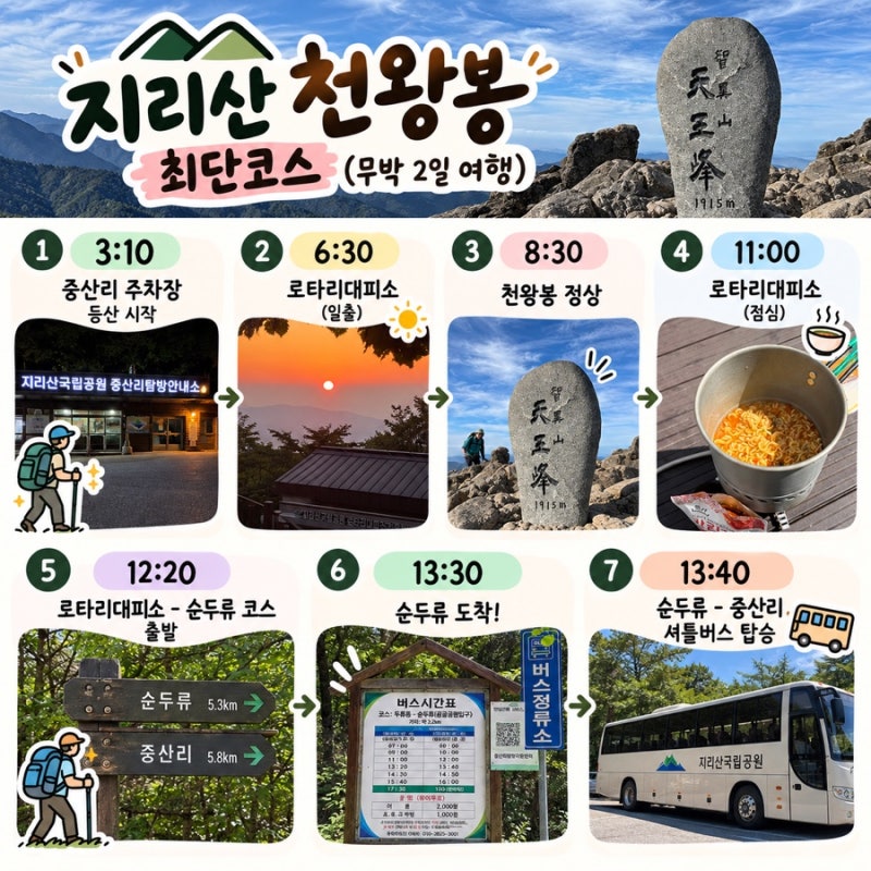 지리산 천왕봉 중산리 최단코스 :: 로타리대피소, 지리산일출, 중산리주차장, 순두류 셔틀버....