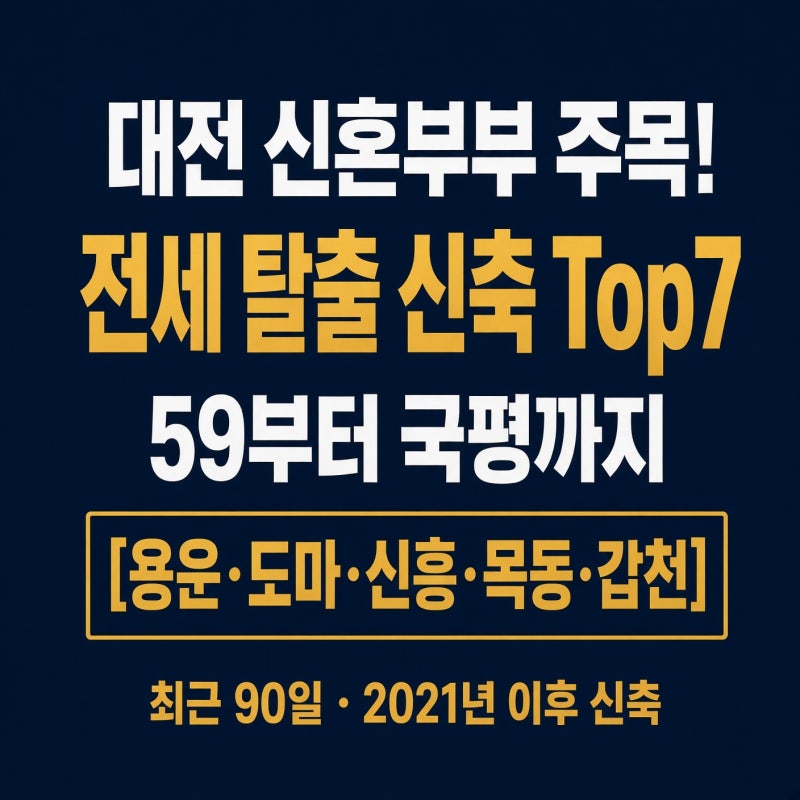 대전 신혼부부 주목! 전세 탈출하기 좋은 신축 단지 Top7, 59부터 국평까지 모아봤어요
