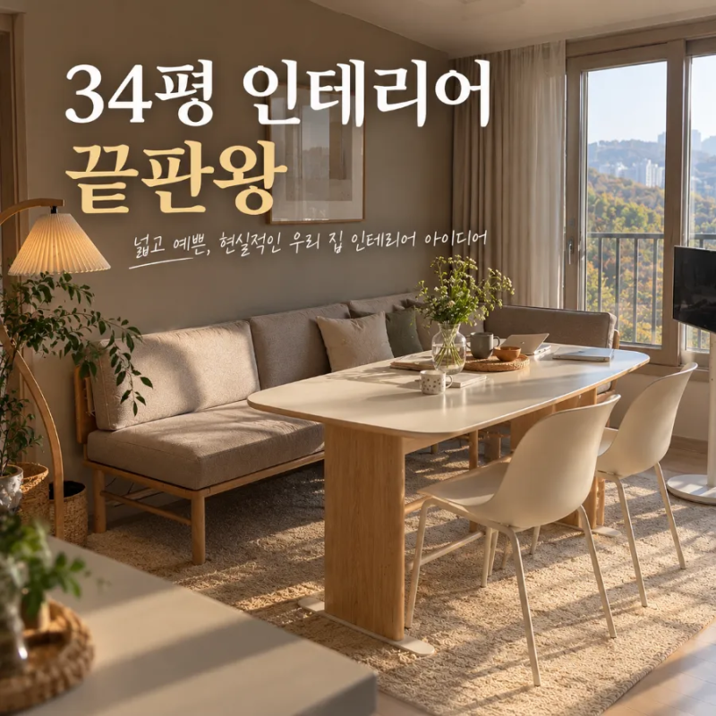34평 거실인테리어, 리빙다이닝소파로 거실 서재화 성공하는 마법