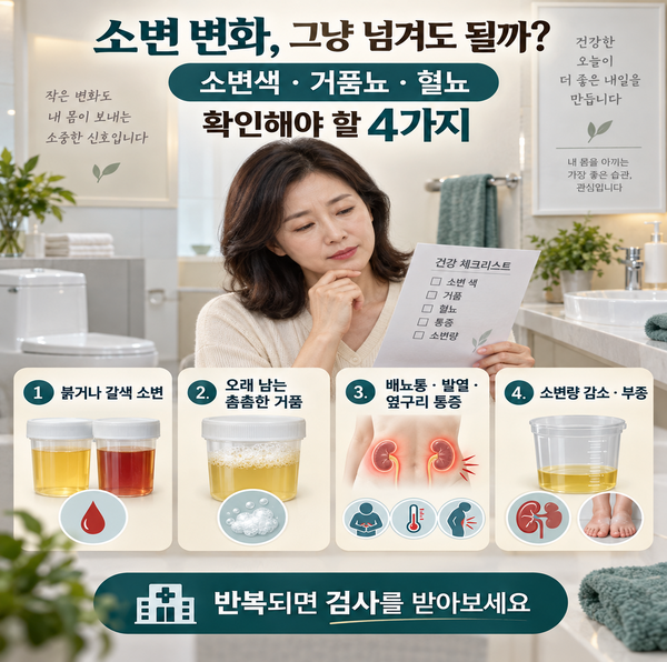 소변 변화 건강 이상 신호 입니다! 혈뇨·거품뇨 원인과 검사 방법