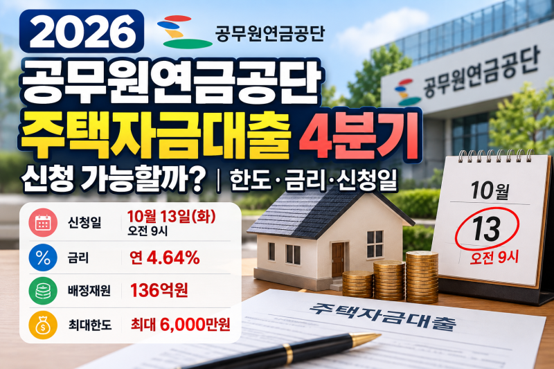 2026 공무원연금공단 주택자금대출 4분기 신청 가능할까?｜한도·금리·신청일