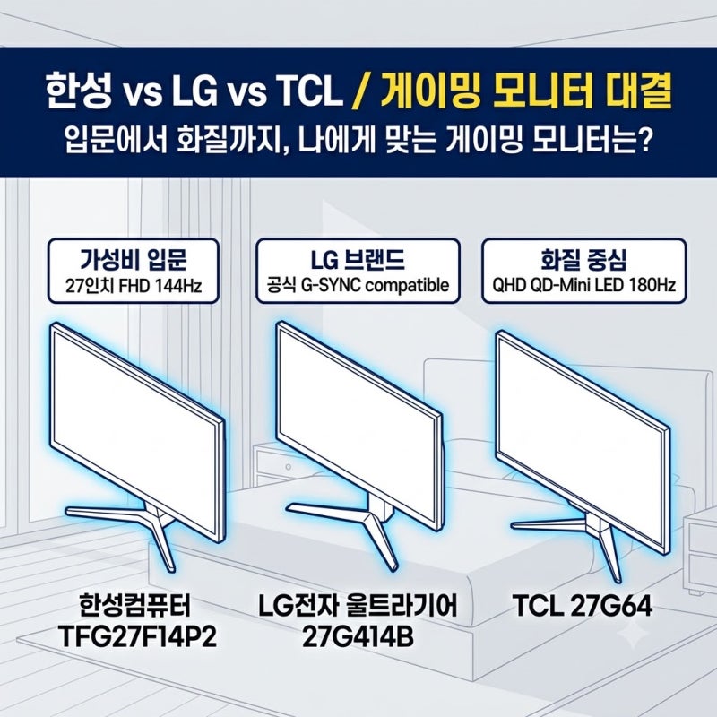 27인치 게이밍 모니터 추천 3종 비교, 한성·LG 울트라기어·TCL 뭐가 다를까?