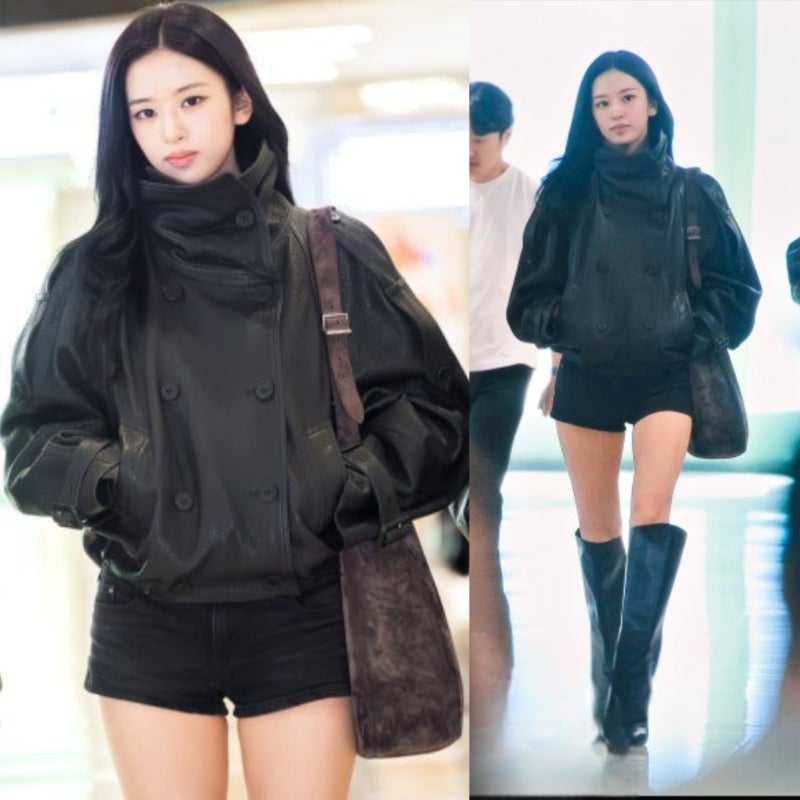 안유진 래더자켓 아크네 스튜디오 가을 명품 패션 코디
