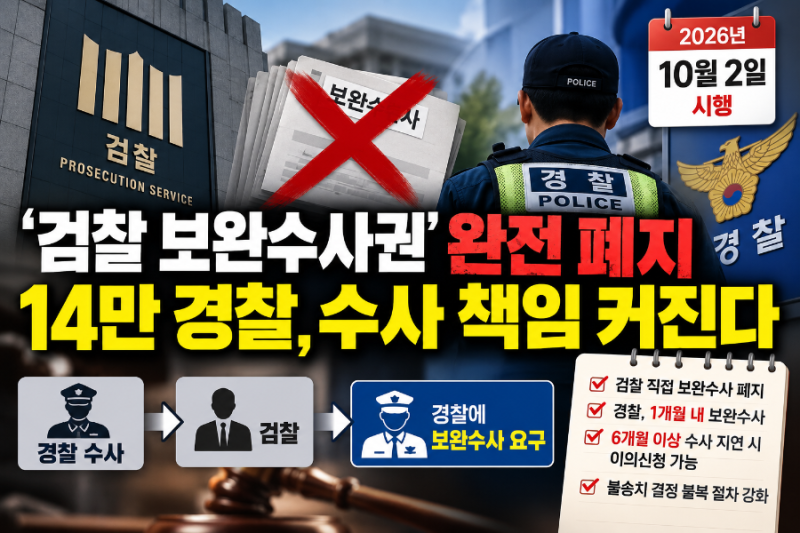 검찰 보완수사권 폐지 14만 경찰, 수사 책임 더 커진다