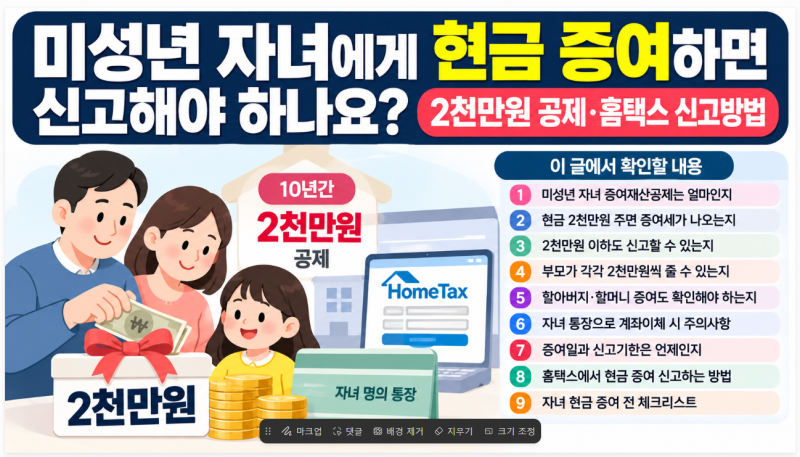 미성년 자녀에게 현금 증여하면 신고해야 하나요? 2천만 원 공제·홈택스 신고방법