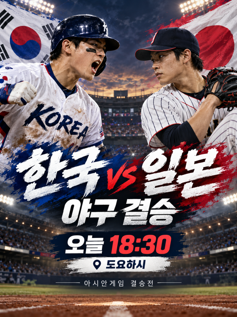 한국 일본 야구 결승 오늘 18시30분｜중계·곽빈 vs 히구치, AG 5연패 도전
