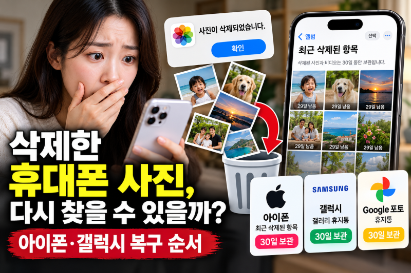 삭제한 휴대폰 사진, 다시 찾을 수 있을까? 아이폰·갤럭시 복구 순서