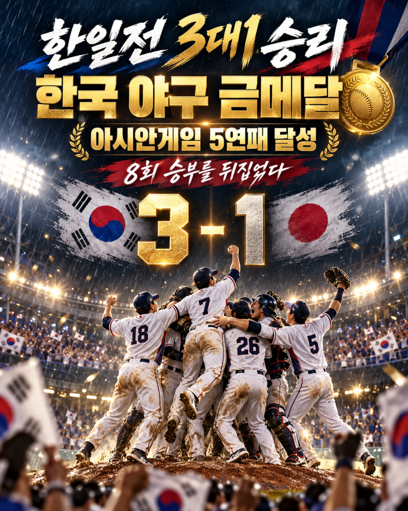 “0대5 굴욕 갚았다”…한국 야구, 일본 3대1 꺾고 아시안게임 5연패