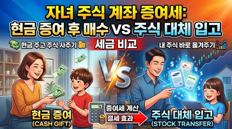 자녀 주식 계좌 증여세: 현금 증여 후 매수 vs 주식 대체 입고 세금 비교