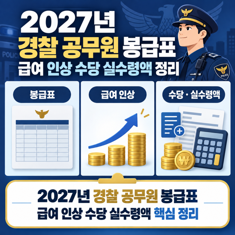 2027년 경찰 공무원 봉급표로 환산한 결과는? 급여 인상 수당 실수령액