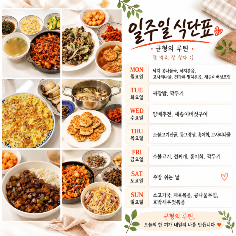 일주일 식단표 | 냉장고 정리부터 남은 음식 활용까지 저녁 메뉴 추천