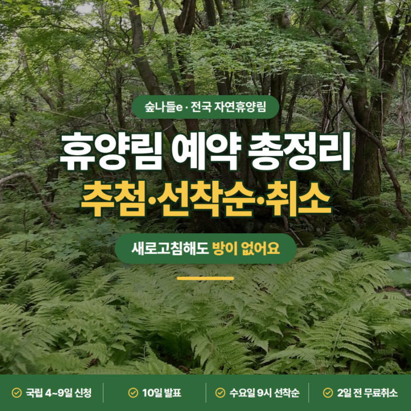 깜빡하면 방이 없다고?ㅣ숲나들e 자연휴양림 예약 총정리 추첨·선착순·대기·취소
