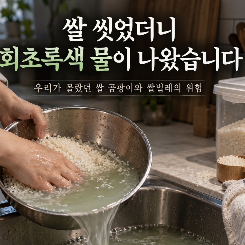쌀 씻었더니 회초록색 물이 나왔습니다