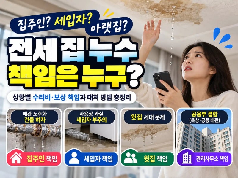 아파트 전세 누수 발생 시 수리비 책임 주체와 대처 가이드