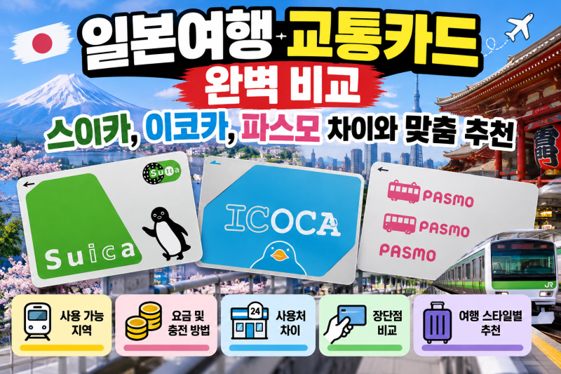 일본여행 교통카드 완벽 비교 | 스이카, 이코카, 파스모 차이와 맞춤 추천