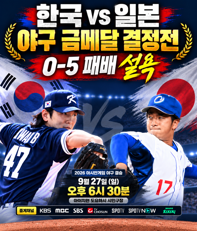 한국 일본 야구 결승, 0-5 패배 설욕할까…곽빈 출격 5연패 도전