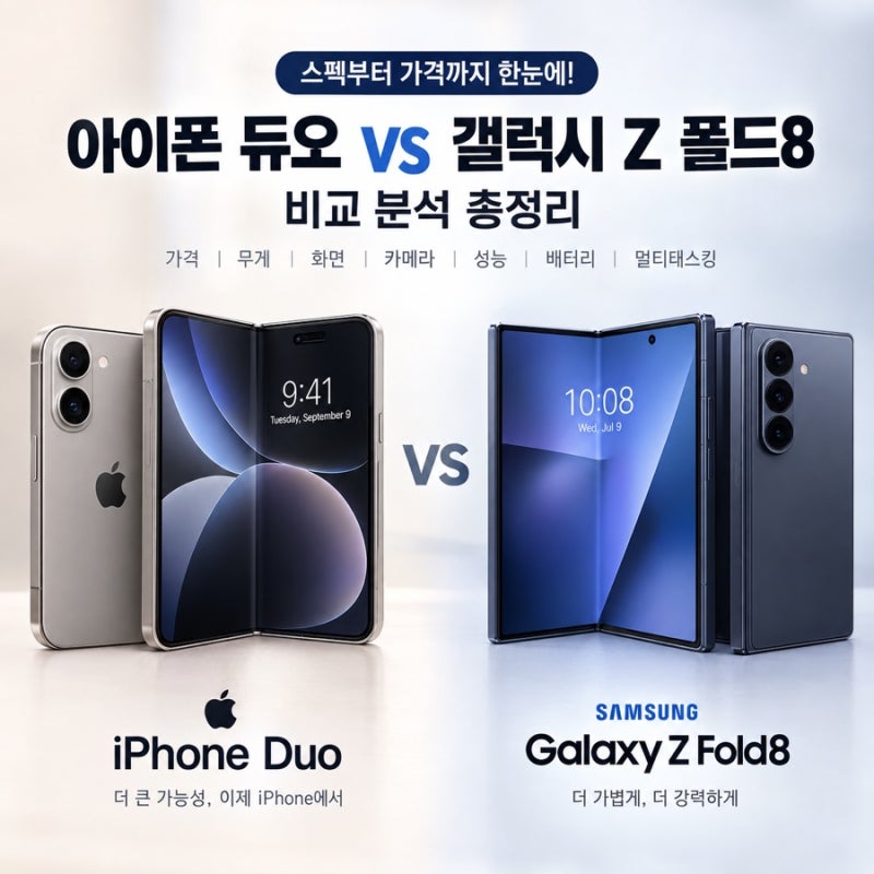 아이폰 듀오 vs 갤럭시 Z 폴드8 비교｜가격·무게·화면·카메라·성능 총정리