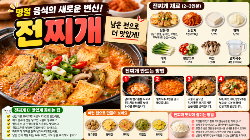 전찌개 끓이는 법｜명절 남은 전으로 얼큰하고 맛있게 만드는 초간단 레시피